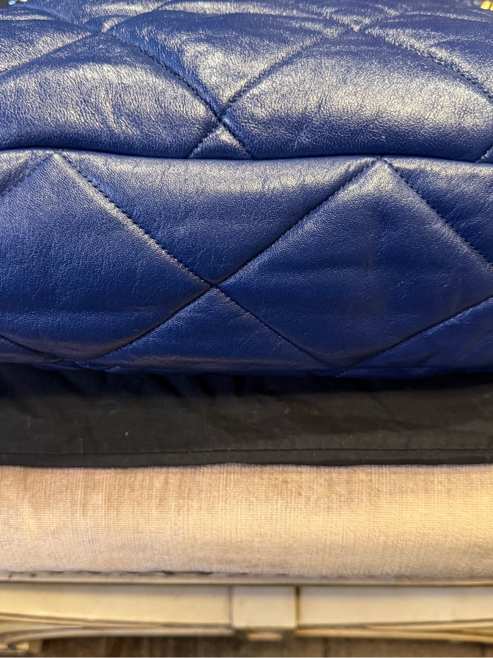 CHANEL 19 Quilted Goatskin Maxi Flap - Blue with Gold and Silver Hardware - Picture 4 of 11